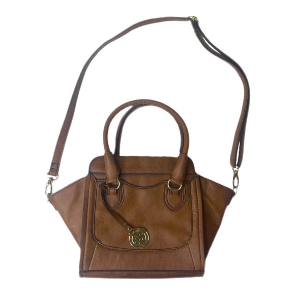 London Fog Brown Leather Hand or Shoulder Bag w/Adjustable & Removable Strap - Picture 1 of 15